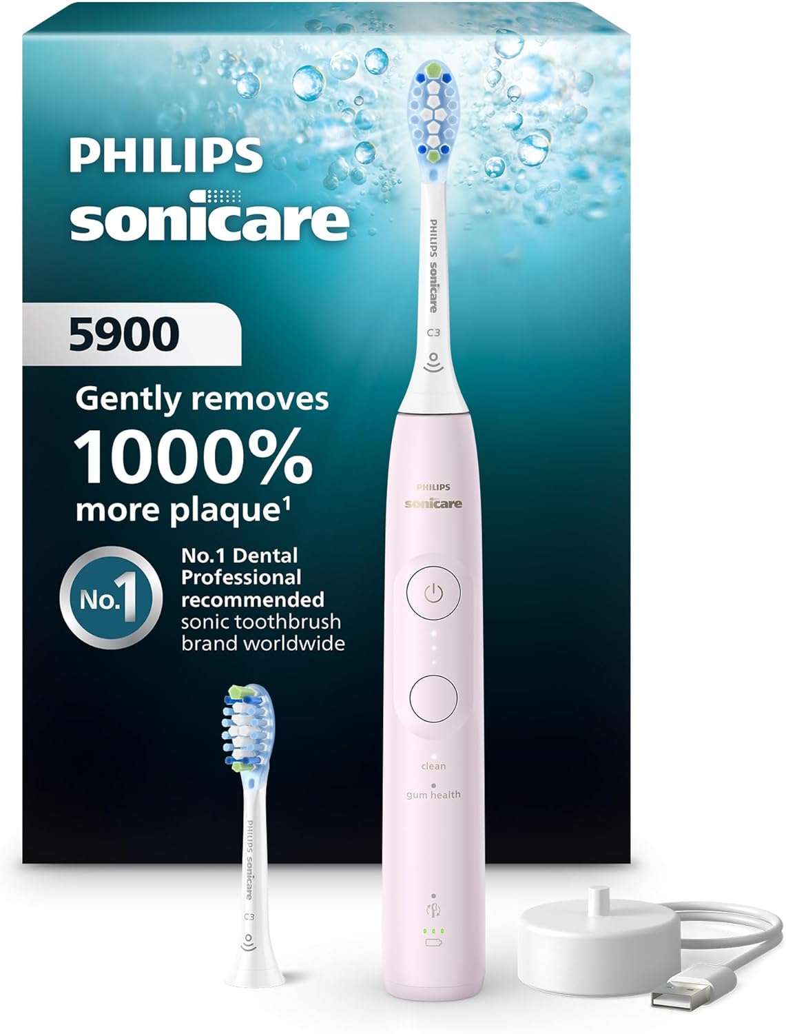 Philips Sonicare 5900 Series Electric Toothbrush - Next-Generation Sonicare Technology, Pressure Sensor, 6 Brushing Settings, SmarTimer, BrushPacer, 21-Day Runtime, Light Pink, Model HX7132\/02