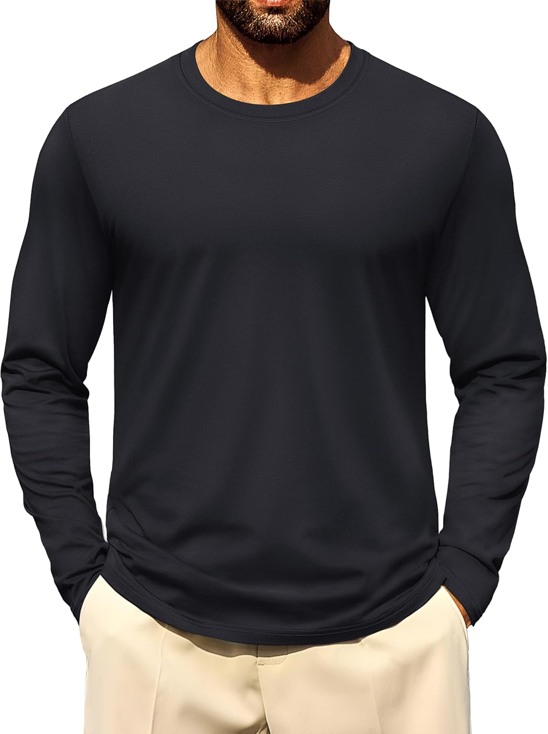 Cotrasen Mens Long Sleeve Tee Shirts Cotton Crew Neck Moisture Wicking Soft Casual Basic T-Shirts