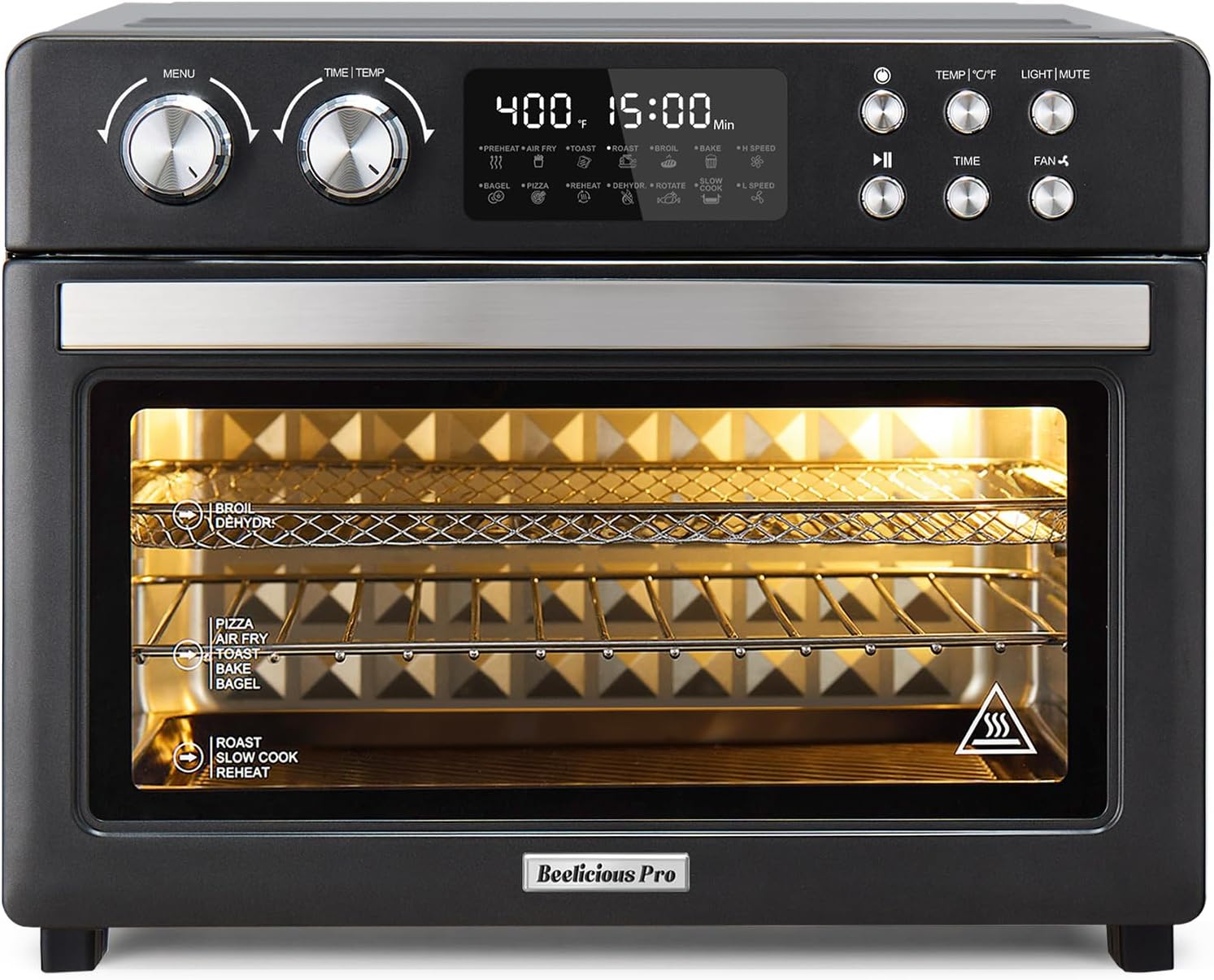 28QT Air Fryer Toaster Oven Combo, Large 12-in-1 Convection Countertop Oven with Next-Gen HeatWave Convection, 3-Layer Cooking, Rotisserie for Chicken, Fits 11" Pizza, Full Accessories, Sparkle Bl