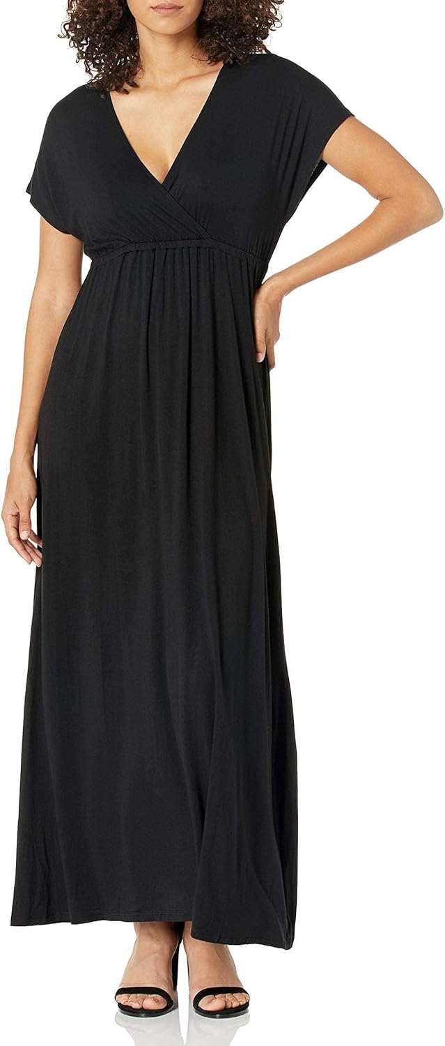 Amazon Essentials Women's V Neck Short Sleeve Waisted Maxi Dress (Available in Plus Size)