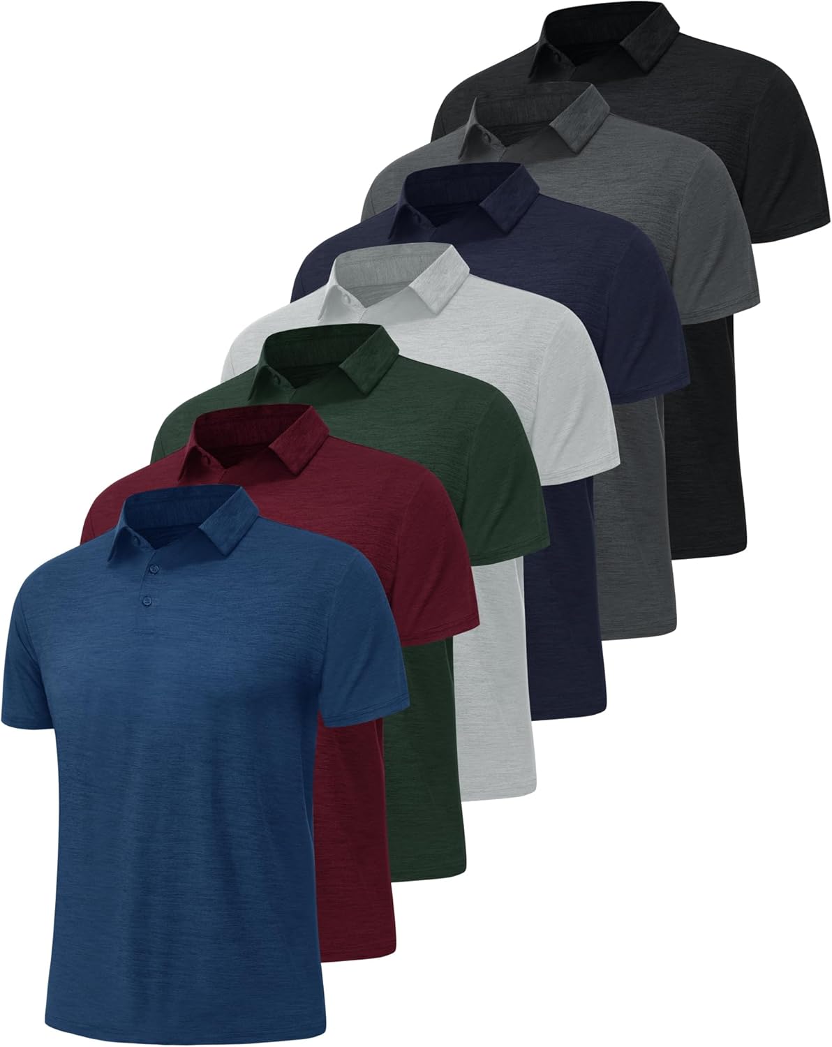 BOOJO 7 Pack Polo Shirts for Men - Quick Dry Moisture Wicking Performance Short Sleeve Mens Golf Shirts for Casual Work