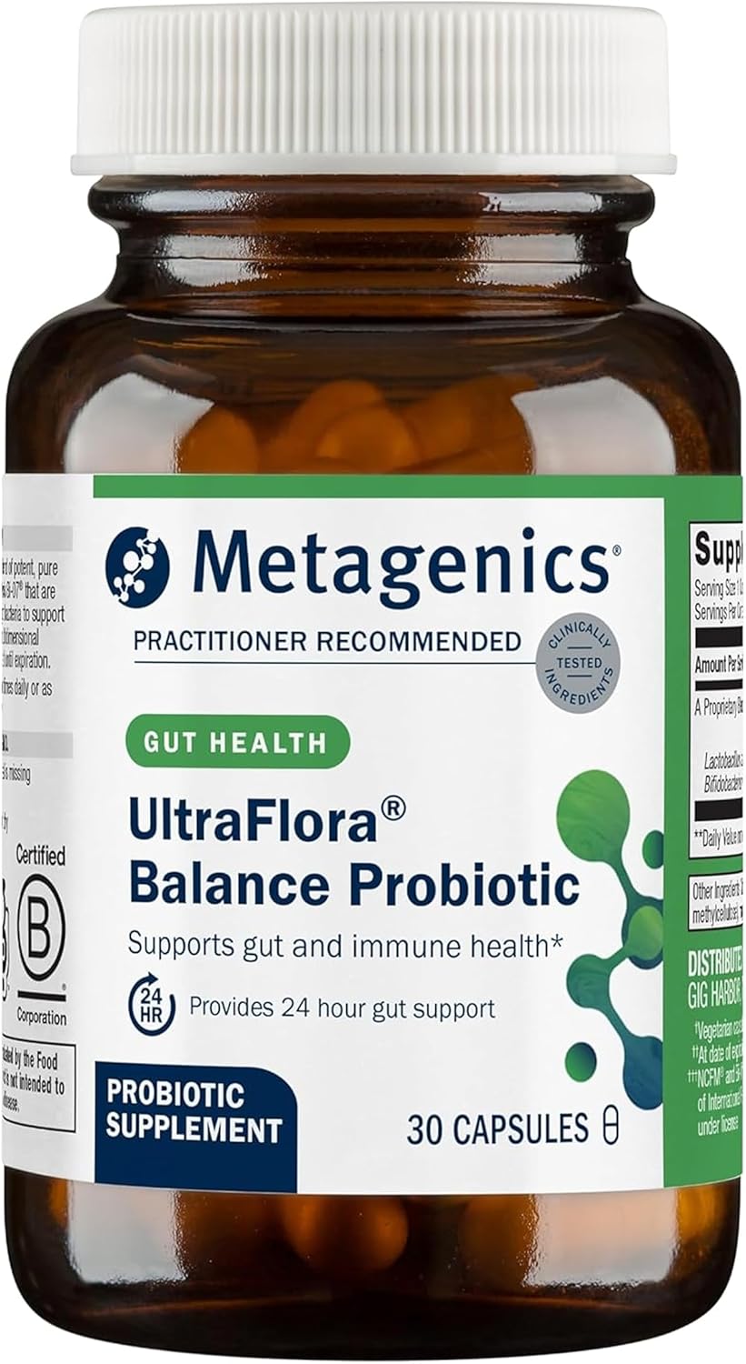 Metagenics UltraFlora Balance Probiotic - Shelf-Stable Daily Gut Health Supplement for Digestive &amp; Immune Support* - Non-GMO &amp; Gluten-Free - 30 Capsules