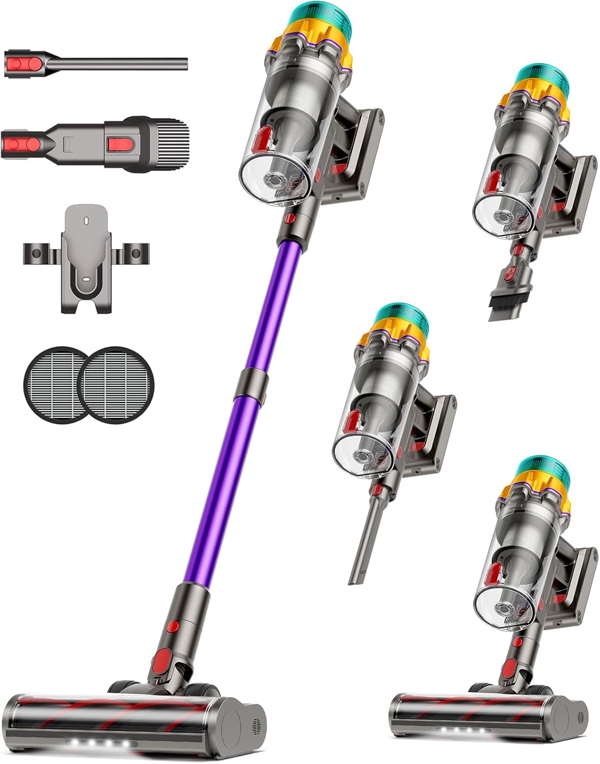 Cordless Vacuum Cleaner, 55KPA 65Mins XL Dust Cup Vacuum Cleaners for Home, Stick Vacuum with Anti-Tangle Brush,LED Display,Self-Standing, Vacuum Cordless for Hardwood Floor, Carpet, Pet Hair,Purple