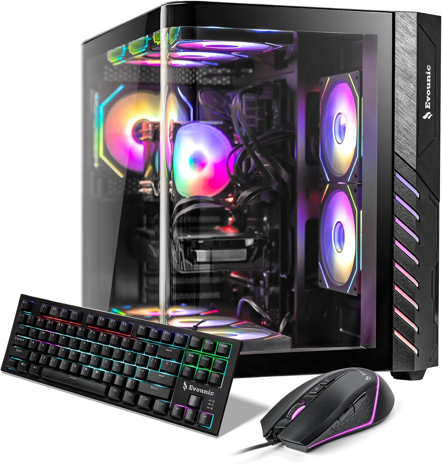 Evounic ARGB Gaming PC Computer Desktop \u2013 i5-11600 up to 4.8GHz, Radeon RX 580 8GB, 16GB DDR4 RAM, 512GB SSD + 1TB HDD, WiFi 6 &amp; BT 5.4, Windows 11 Pro, 9× ARGB Fans, High-Performance Gaming 