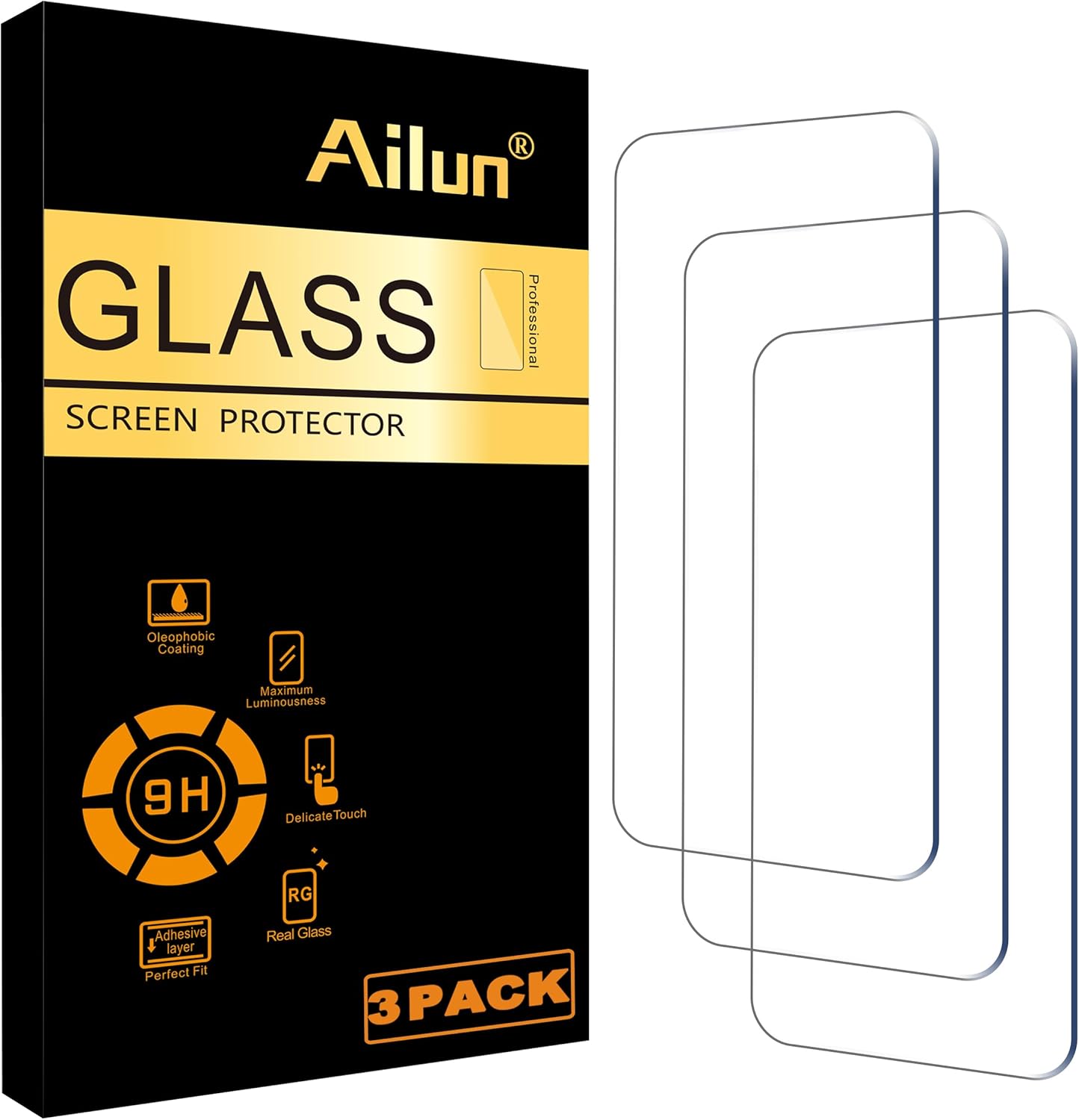 Ailun Screen Protector for iPhone 16 \/ iPhone 15 \/ iPhone 15 Pro [6.1 Inch] Display 3 Pack Tempered Glass, Dynamic Island Compatible, Case Friendly [Not for iPhone 16 Pro 6.3 Inch]. | 6.1 Inch, Disp