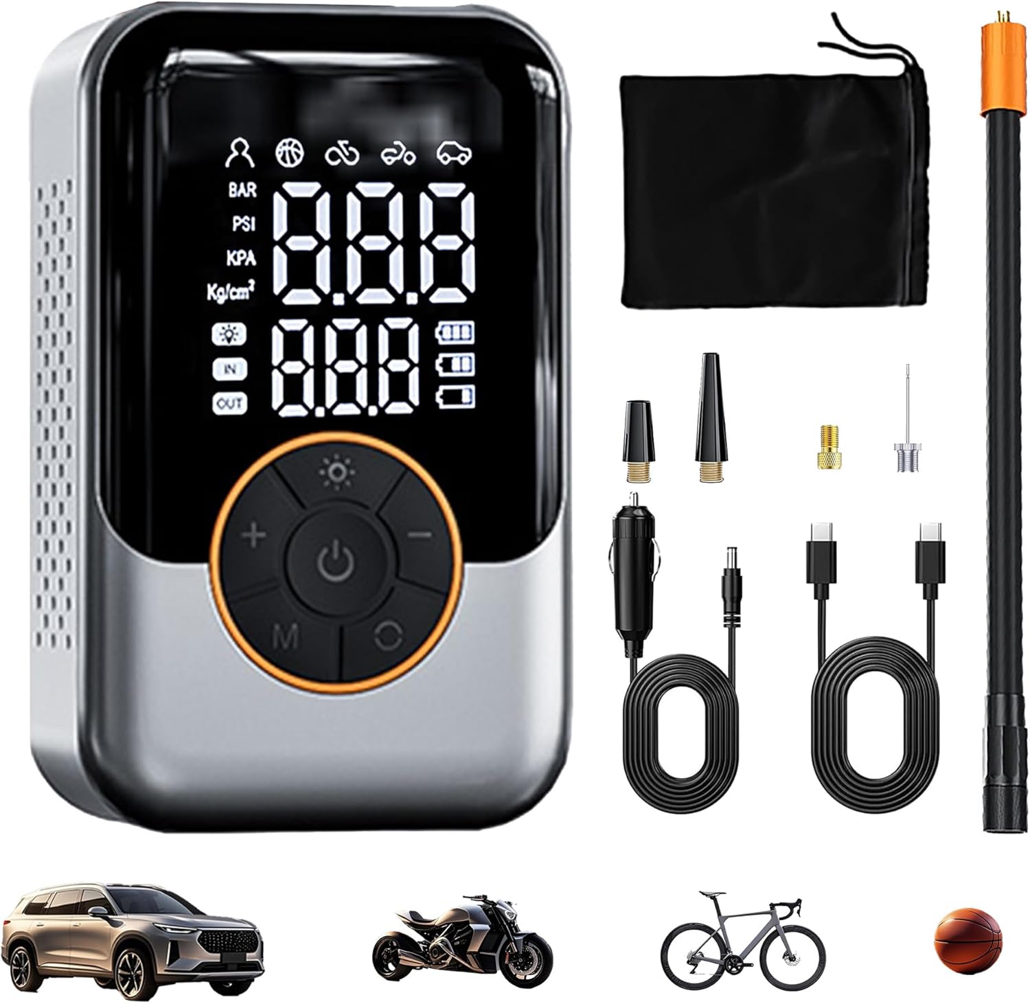 ReboostFast Cordless Tire Inflator, Portable with \u200Bdigital pressure gauge\u200B, \u200B150PSI, \u200BAuto shut-off\u200B &amp; LED light\u200B, 12V DC\/Rechargeable dual mode\u200B, for \u200BCar