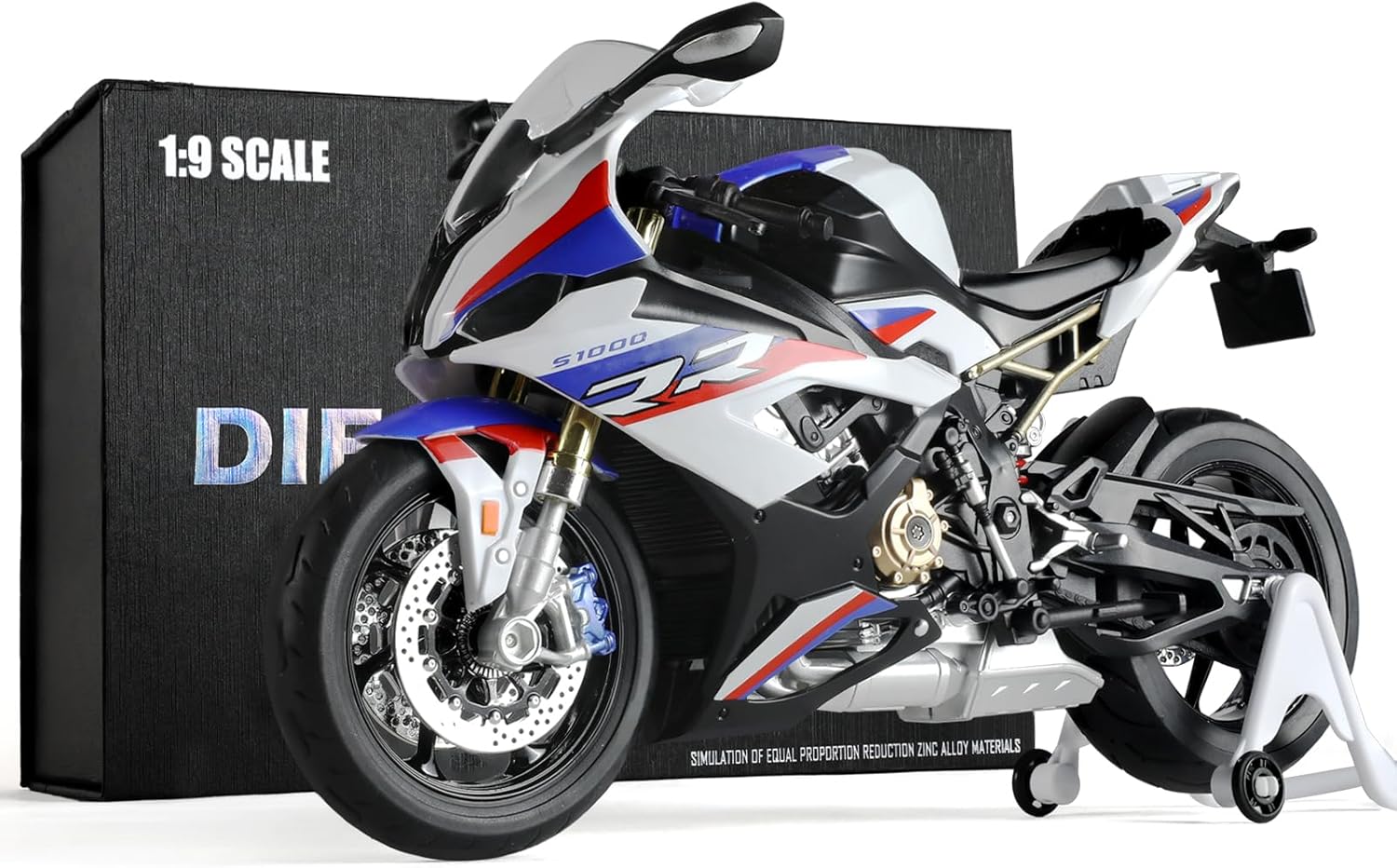 Risopen 1:9 Motorcycle Model for BMW S1000RR Metal Die-cast Motorcycle Model No Assembly Required Mini Finished Moto Gift for Adult（White）
