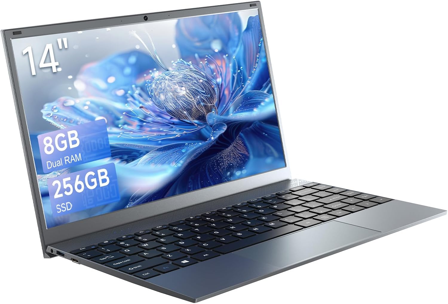 EvoSpan 14 Inch Laptop Computer, 8GB RAM 256GB SSD, FHD IPS Display, J3710 Quad-Core Processor, Lightweight Portable Laptop with HDMI, USB 3.2, TF Card Slot, WiFi for Students, School &amp; Home