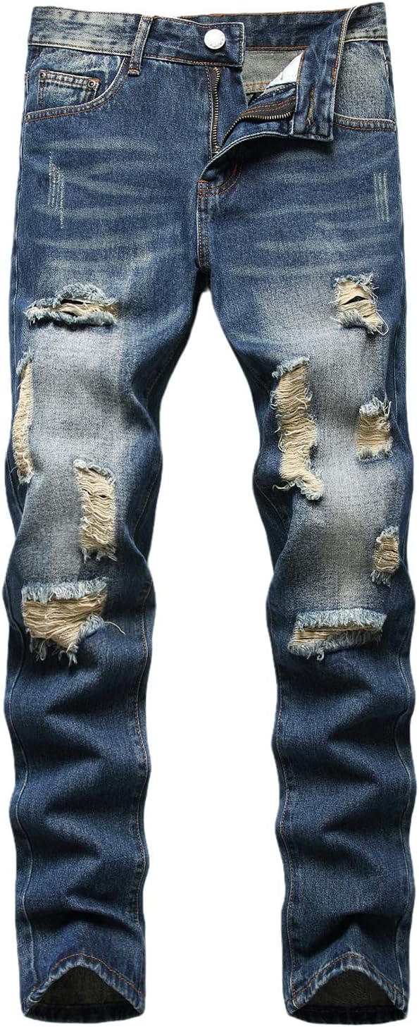Liuhond Men's Ripped Distressed Destroyed Straight Fit Washed Denim Jeans Pants