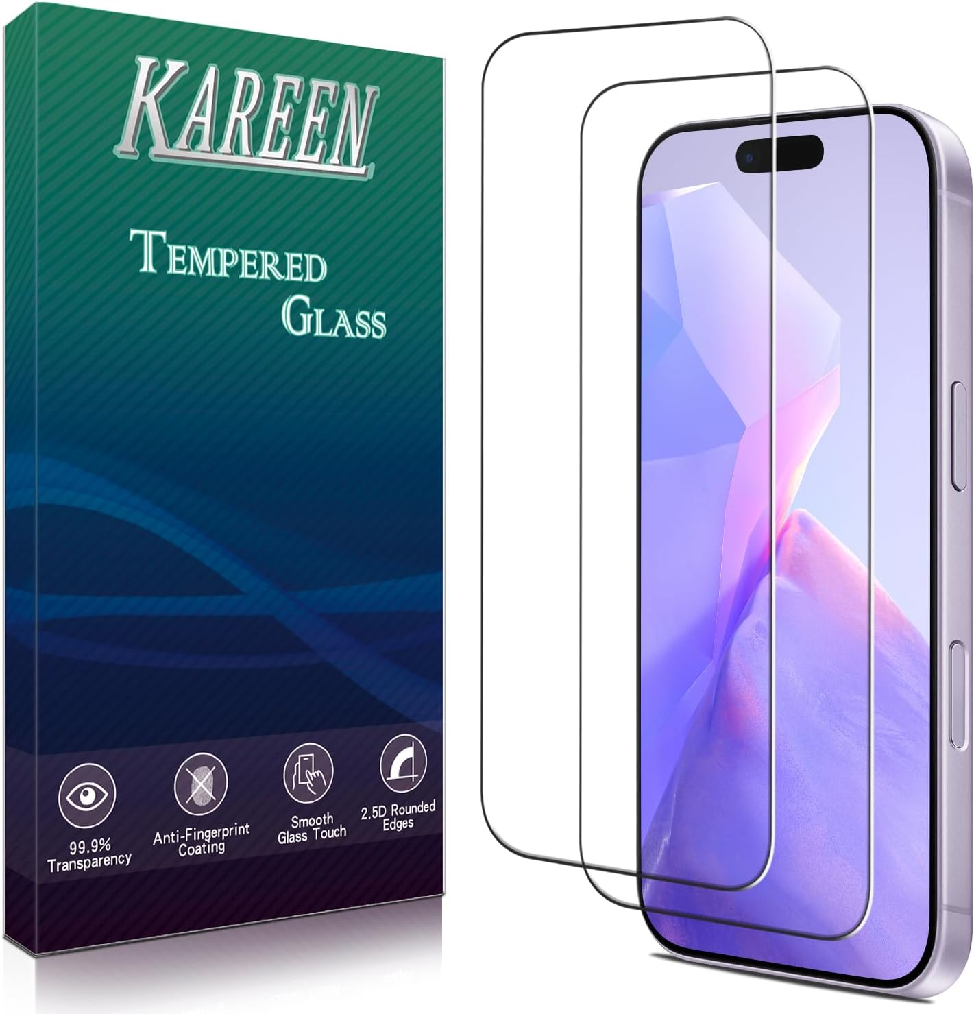 KAREEN 2 Pack Screen Protector Designed for iPhone 17 Tempered Glass Film 6.3-Inch, 9H Hardness, Anti-Scratch, Bubble Free, Case Friendly