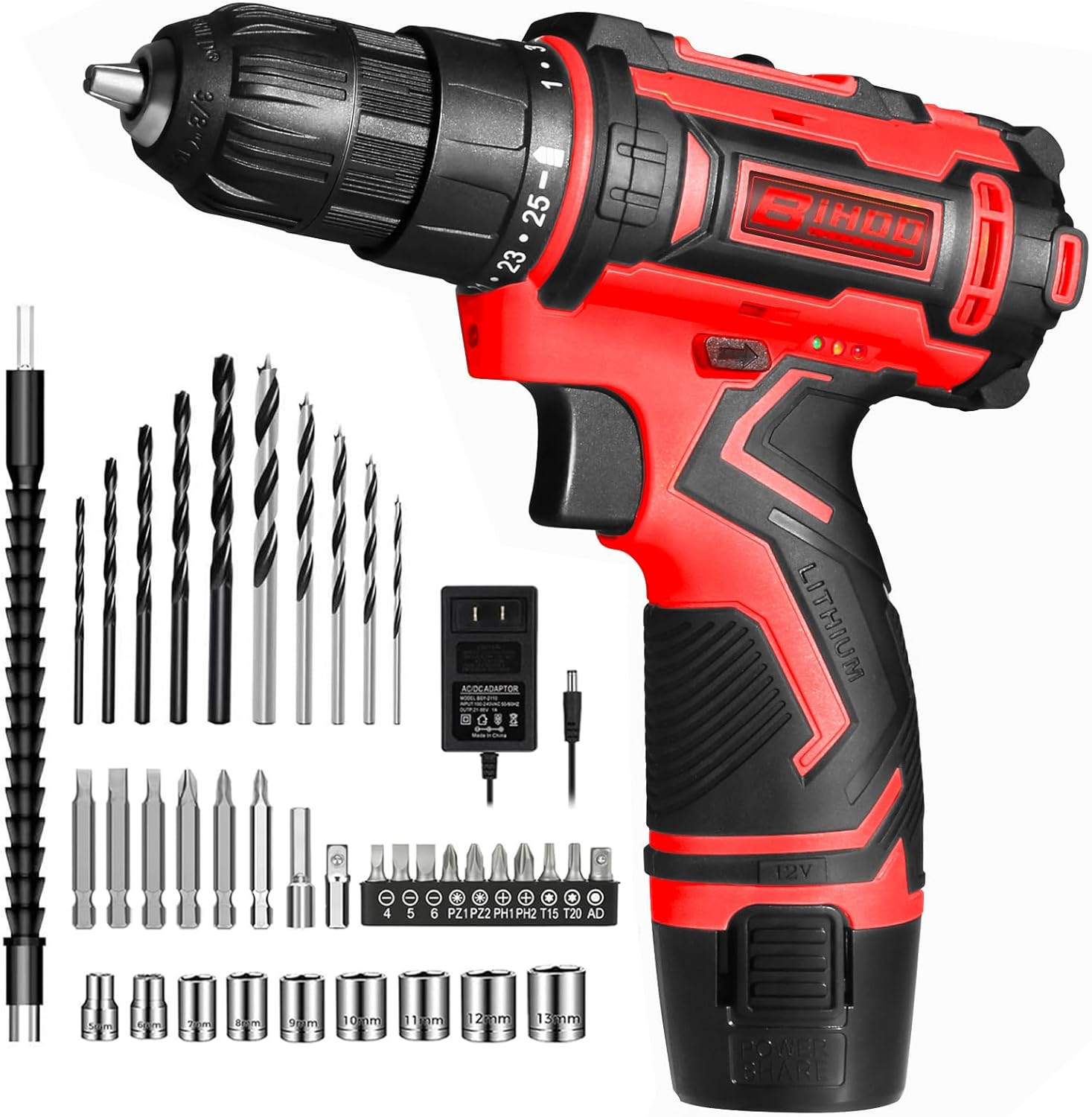 12V Cordless Drill Driver Set, 43pcs Home Tool Kit with 2-Speed &amp; 25+1 Torque, LED Light, Fast Charger, Battery Included for DIY, Wood Metal Plastic, Gift for Men Women