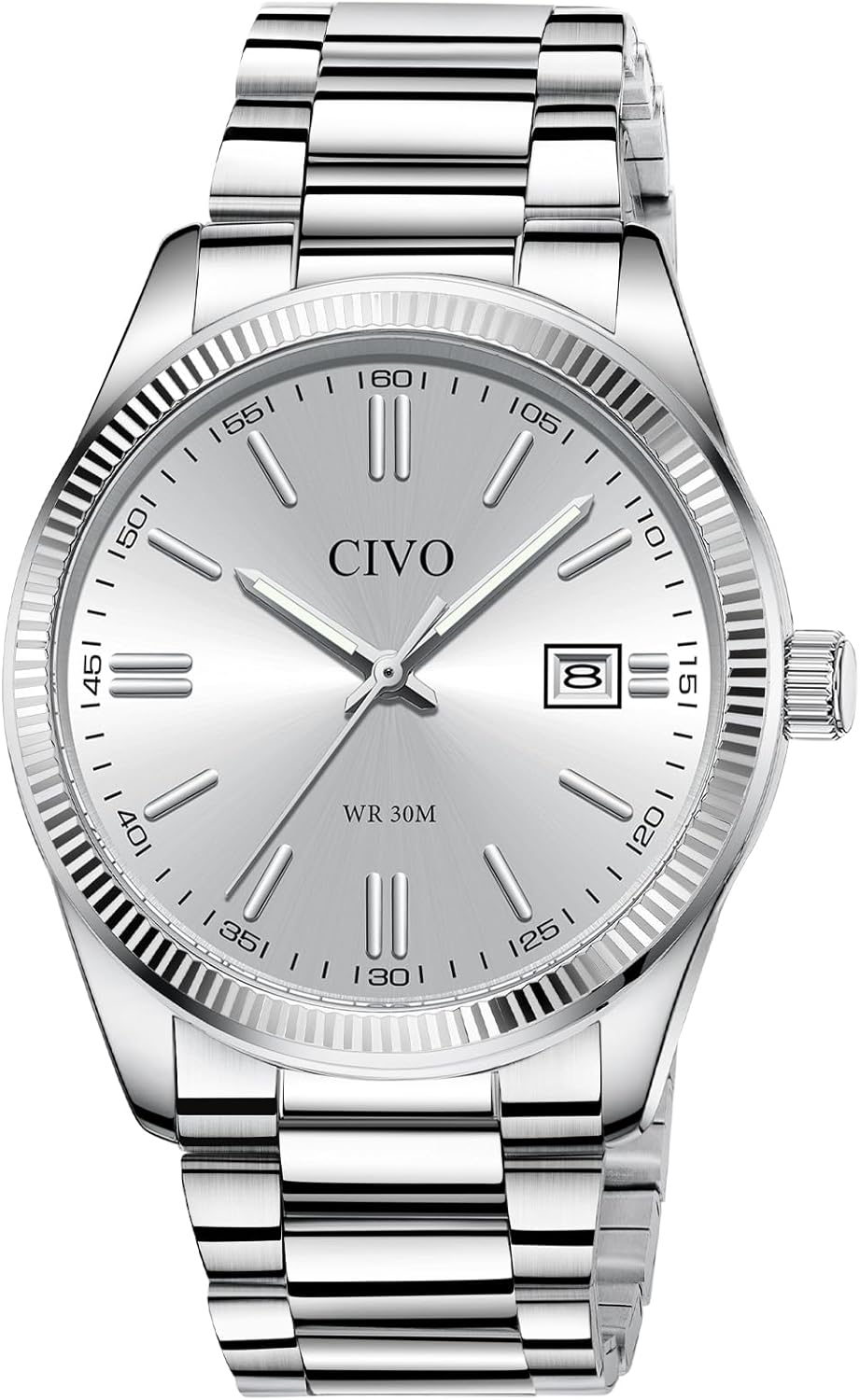 CIVO Analog Mens Watches Silver: Wrist Watches with Date Easy to Read - Dress Stainless Steel Watch for Men Gifts for Husband Father at Birthday Anniversary