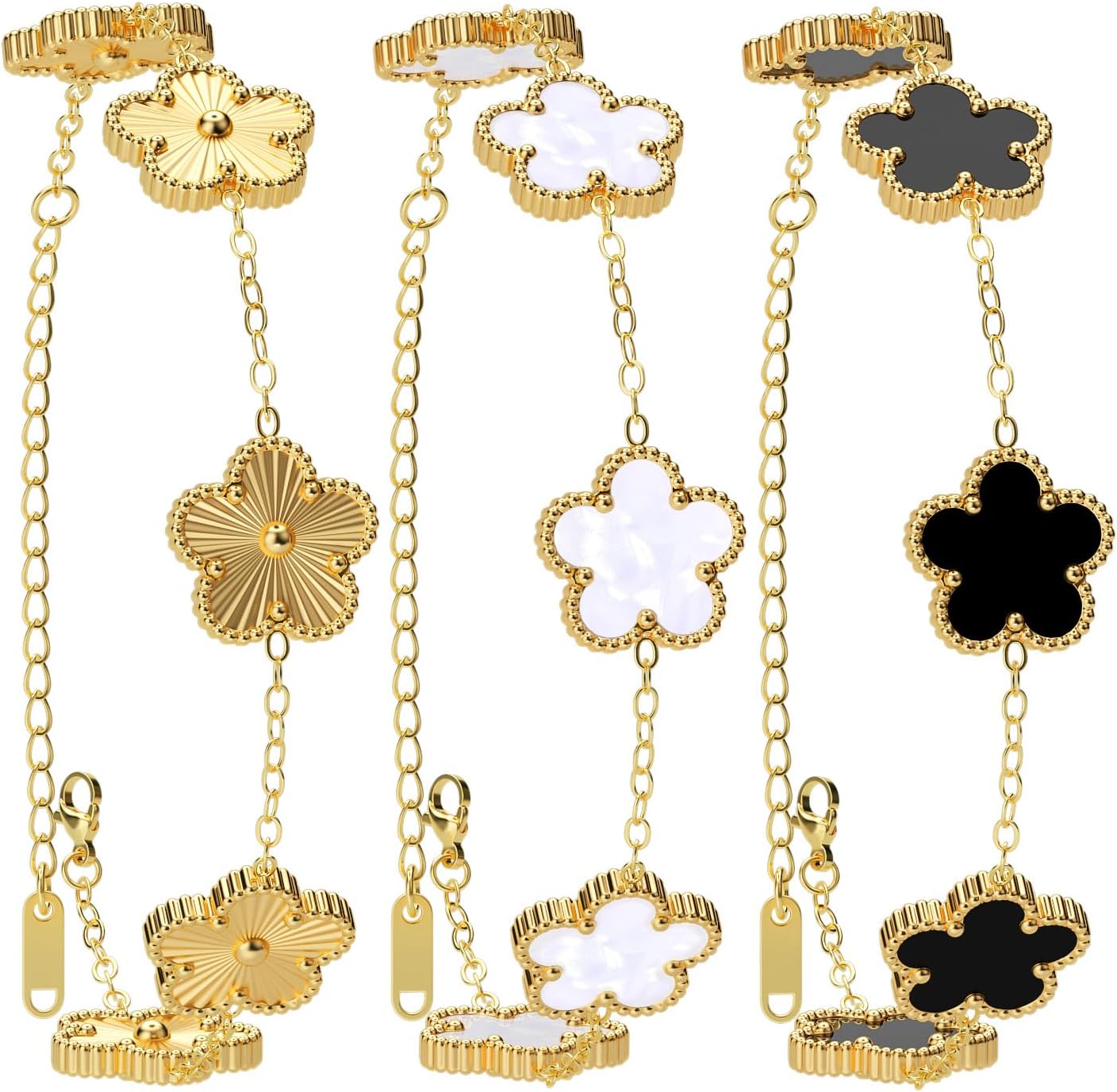 AICase 18K Gold Plated Clover Bracelet Dupes Gold\/White\/Black Bracelet Set for Women Flower Leaf Lucky Clover Bracelets Trendy Jewelry Birthday Gifts for Women\/Mon\/Friends