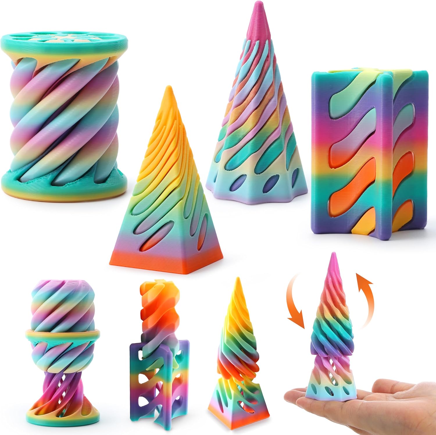 JOYIN 4 Pack Impossible Cone Fidget Toys, Pastel Color 3D Printed Spiral Cone Flexible Impossible Pyramid Passthrough Fidget Toys for Stress Relief, Kids Adults Easter Gifts for Classroom