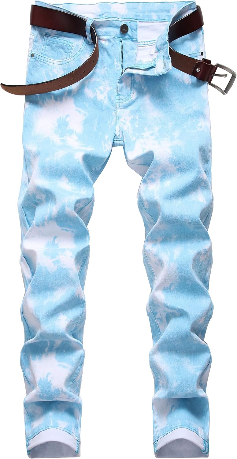 COOSVEN Mens Printed Jeans - Premium Jeans for Men Slim Fit - Skinny Stretch Denim Printed Pants for Men