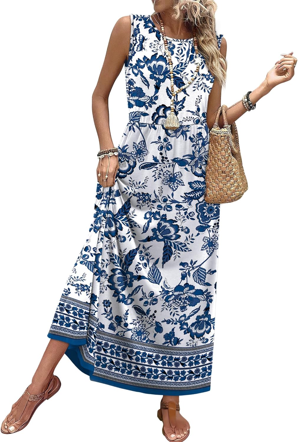 WIHOLL Summer Dresses for Women 2026 Maxi Dresses Long Flowy A Line Sleeveless Sundresses with Pockets