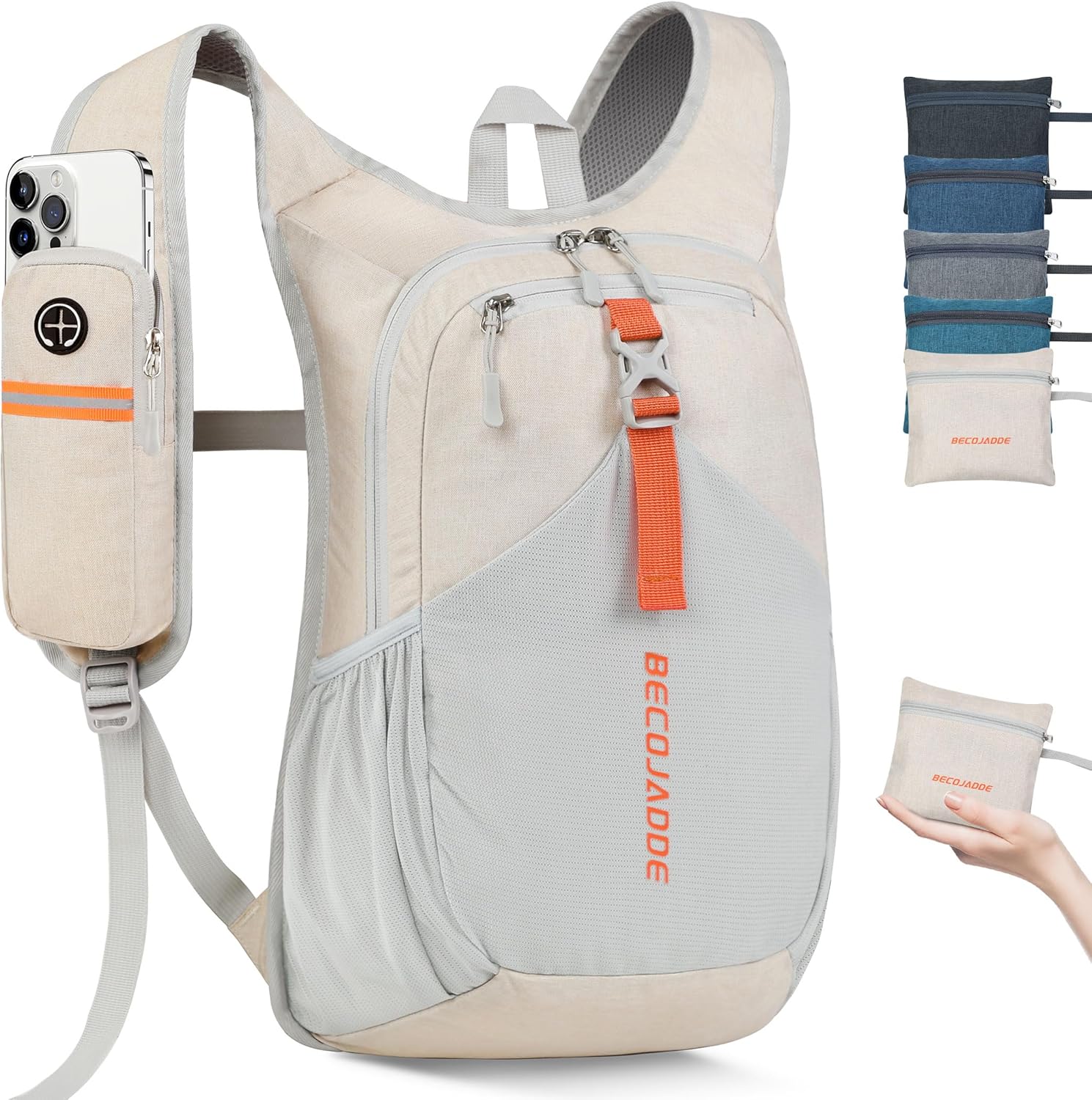 BECOJADDE 15L Small Hiking Backpack for Men Women Foldable Packable Back Pack Ultralight Hiking Daypack for Travel Camping Outdoor, Beige