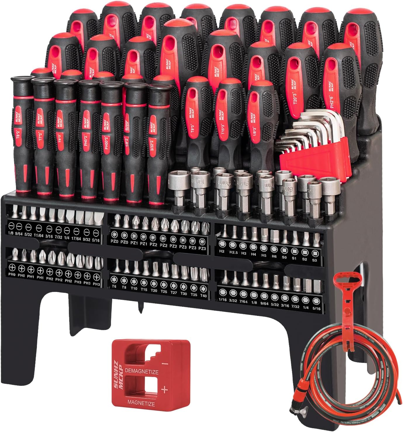 SUNHZMCKP 124-Piece Magnetic Screwdriver set, Includes Slotted, Phillips, Pozidriv, Hex, Torx and Precision Screwdriver, ratcheting screwdriver and nut drivers With Storage rack