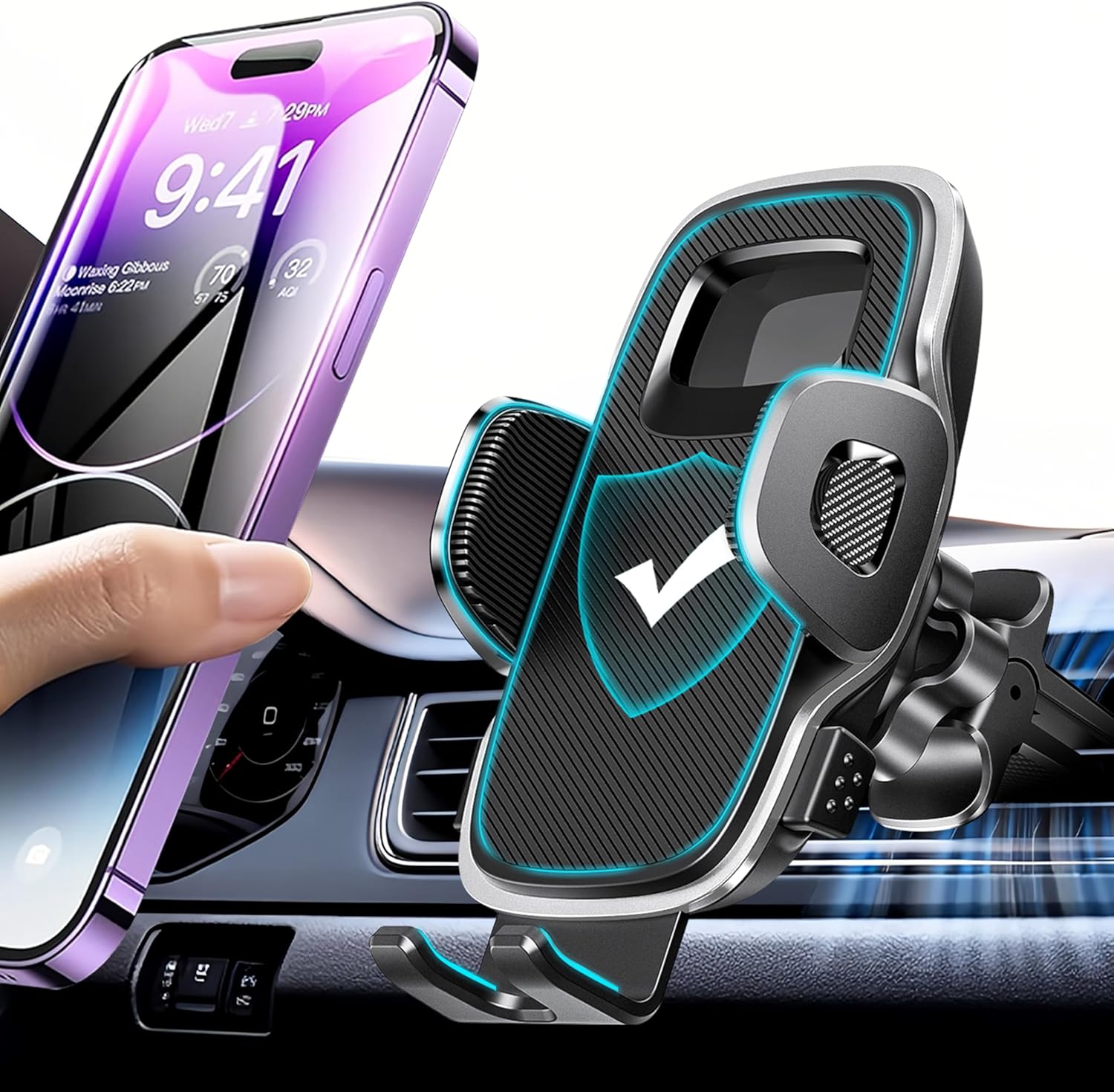 Hoarahloux 2026 New Car Vent Phone Holder [Thick Cases Friendly] Rotatable Universal Phone Mount for Your Car with Wide Clamp, Car Phone Holder Mount for iPhone 17 Pro Max 15 14 13 Samsung S25