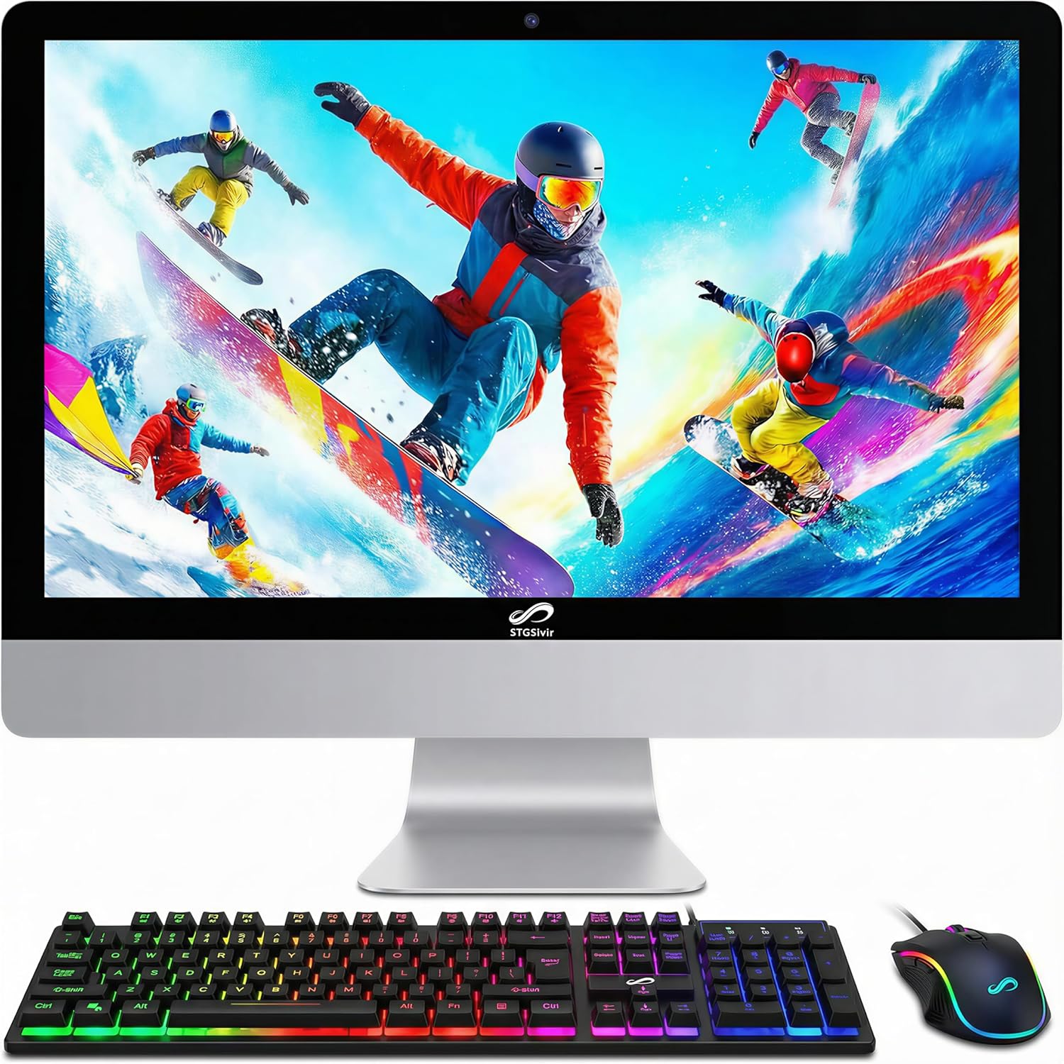 STGSivir All in One Desktop Computer, 24" FHD Display, Intel Core i7 up to 3.9GHz, 16G RAM, 512G SSD, WiFi 5, Bluetooth, RGB Keyboard &amp; Mouse, Webcam, Windows 11 Home