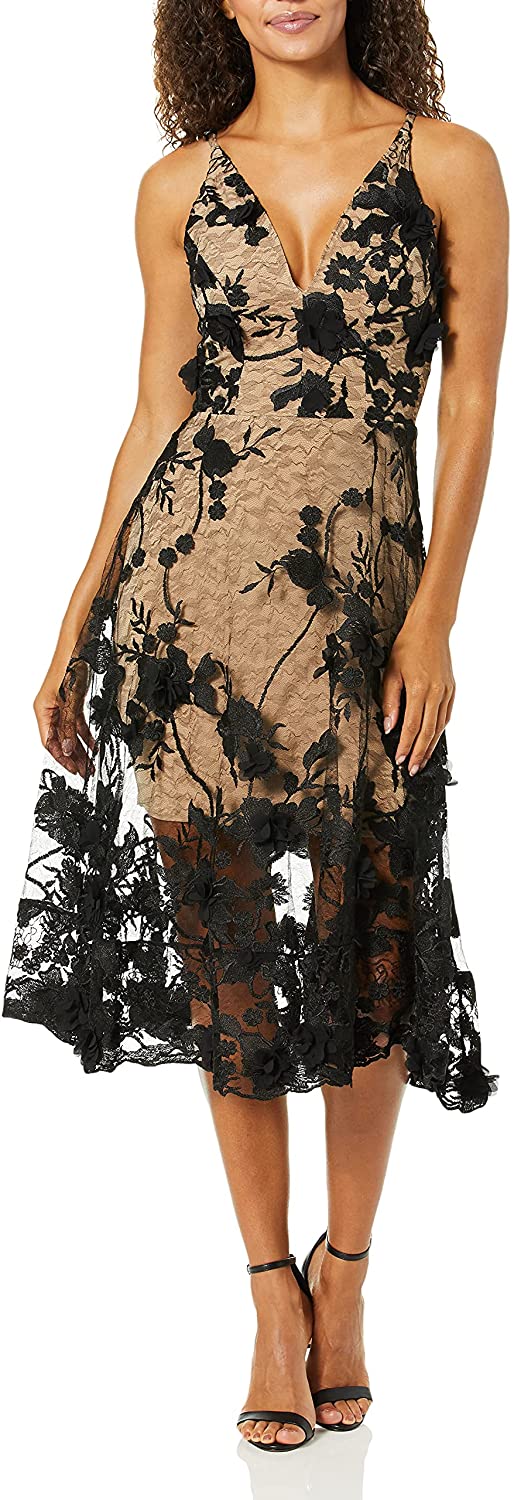 Women's Audrey Spaghetti Strap Midi A-line 3D Floral Dress