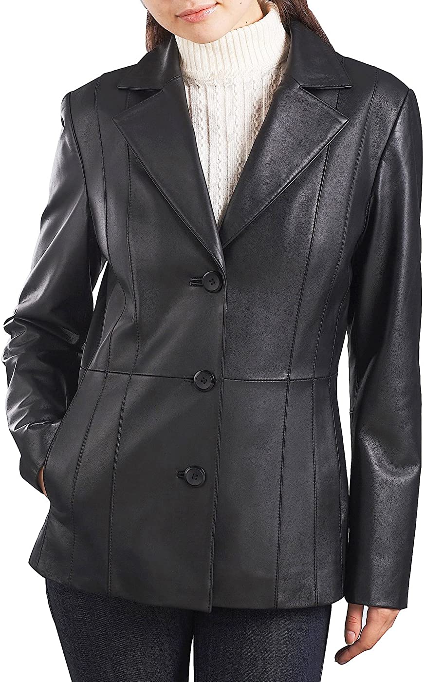 BGSD Women Crystal Lambskin Leather Blazer (Regular & Plus Size & Petite)