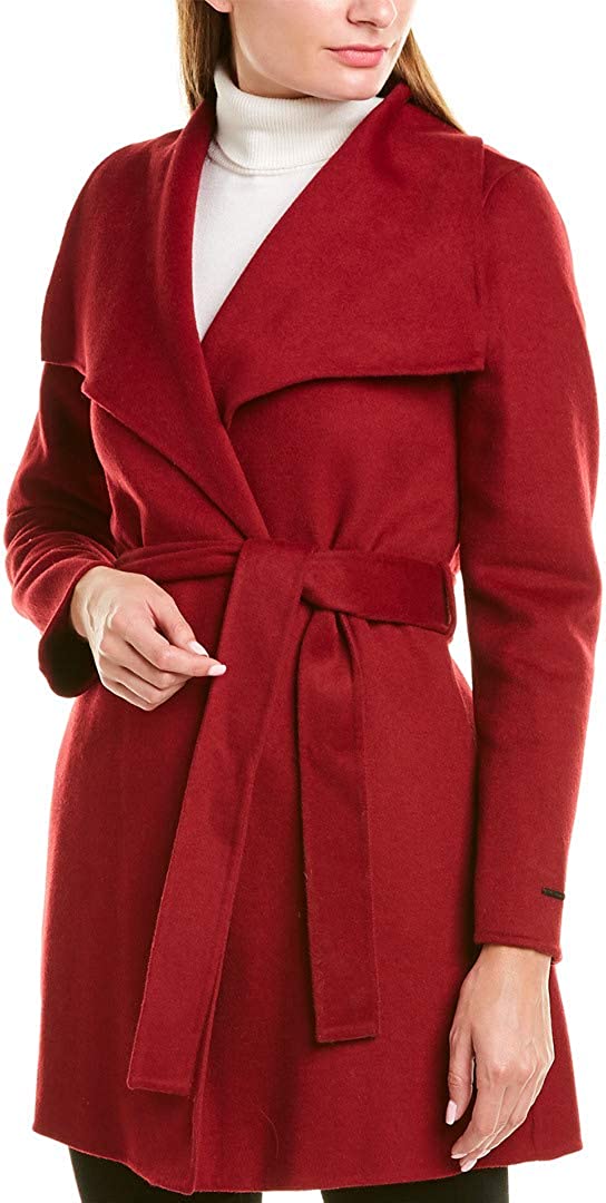 TAHARI Women's Deep Red Belted Wool Coat Jacket S