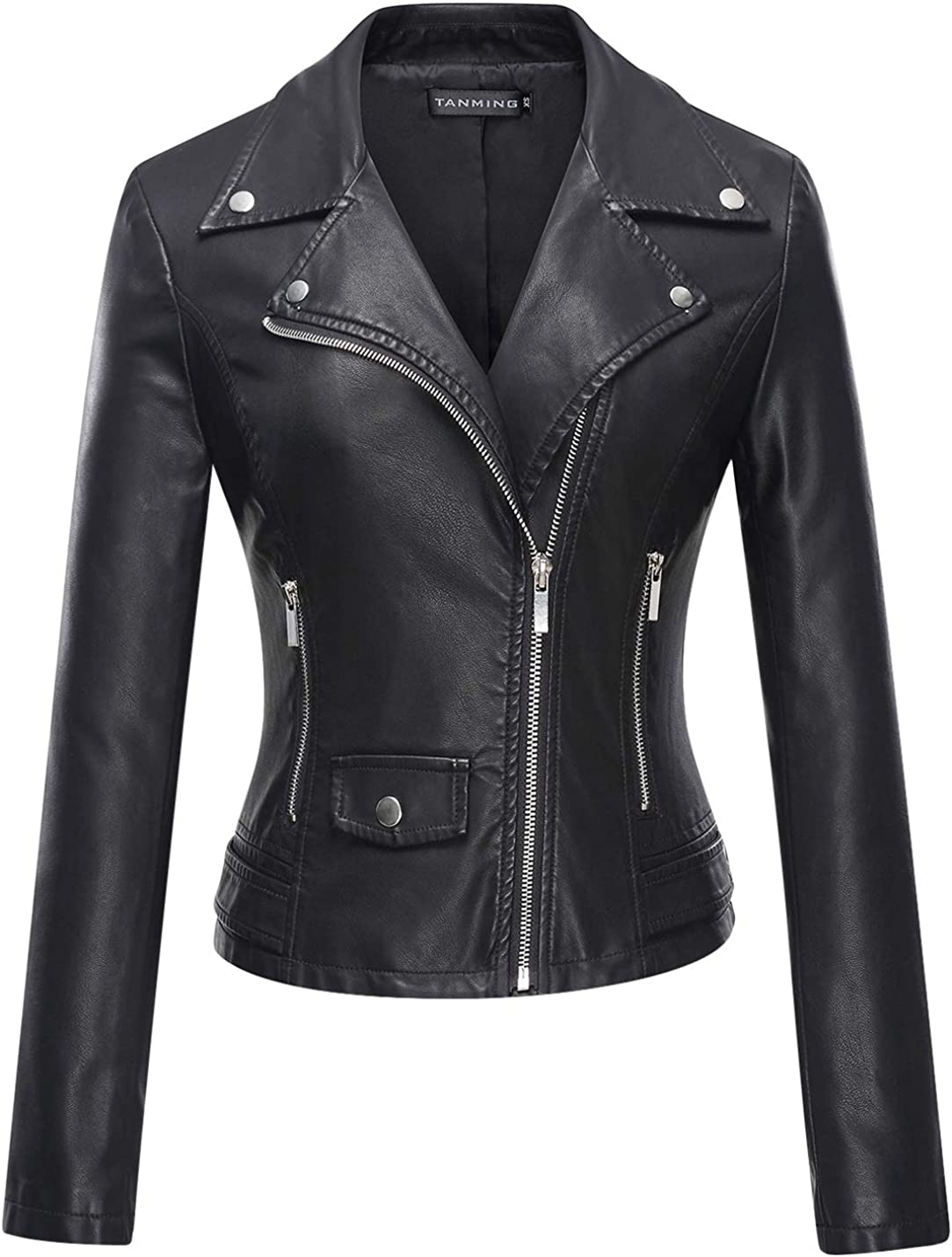 Tanming Women's Faux Leather Moto Biker Short Coat Jacket