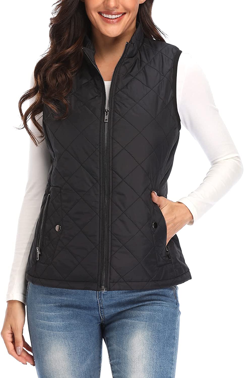Argstar Women's Vest, Quilted Lightweight Zip Pockets Padded Gilet (XS-2XL)