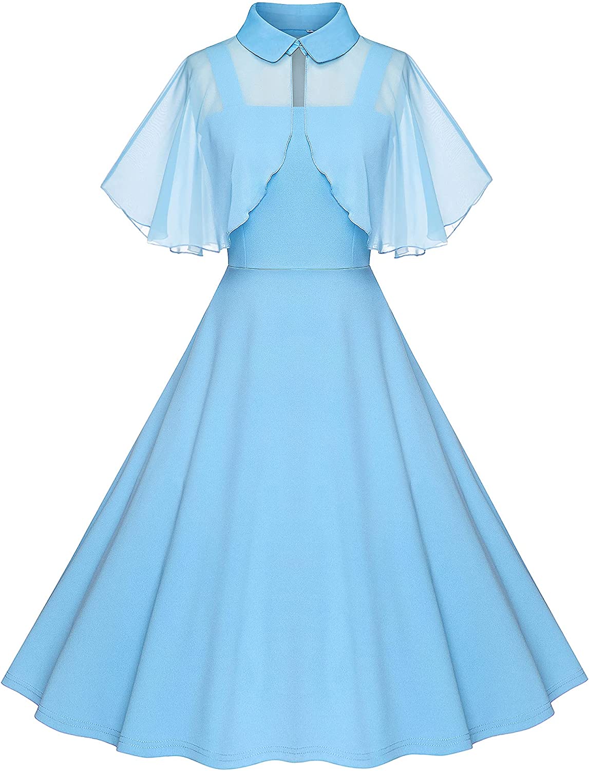 1950s Dresses for Women Vintage Goth Swing Cocktail Dress with Pockets and Chiffon Shawl