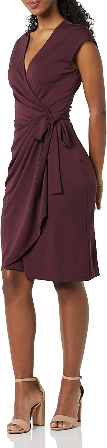Women's Classic Cap Sleeve Wrap Dress (Available in Plus Size), Burgundy, X-Large