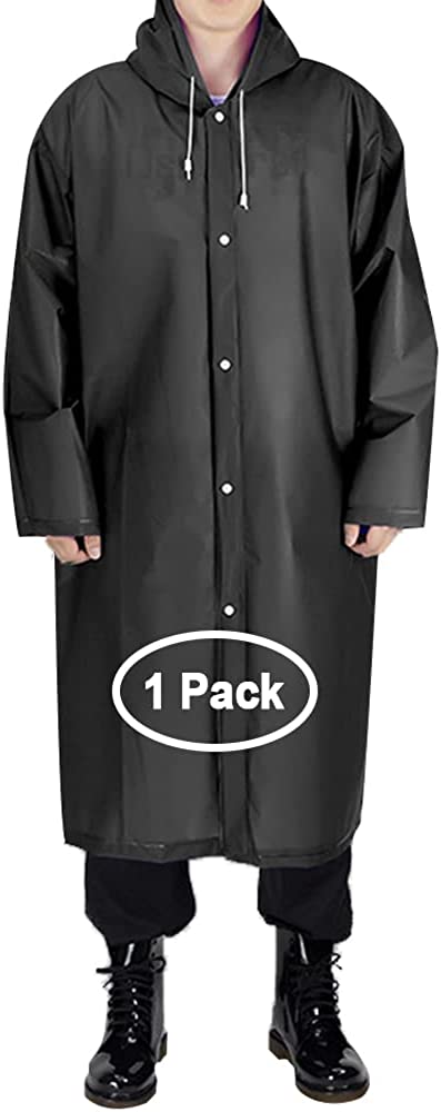 Rain Ponchos For Adults, EVA Reusable Raincoat With Hoods And Sleeves, Portable Rain Coats