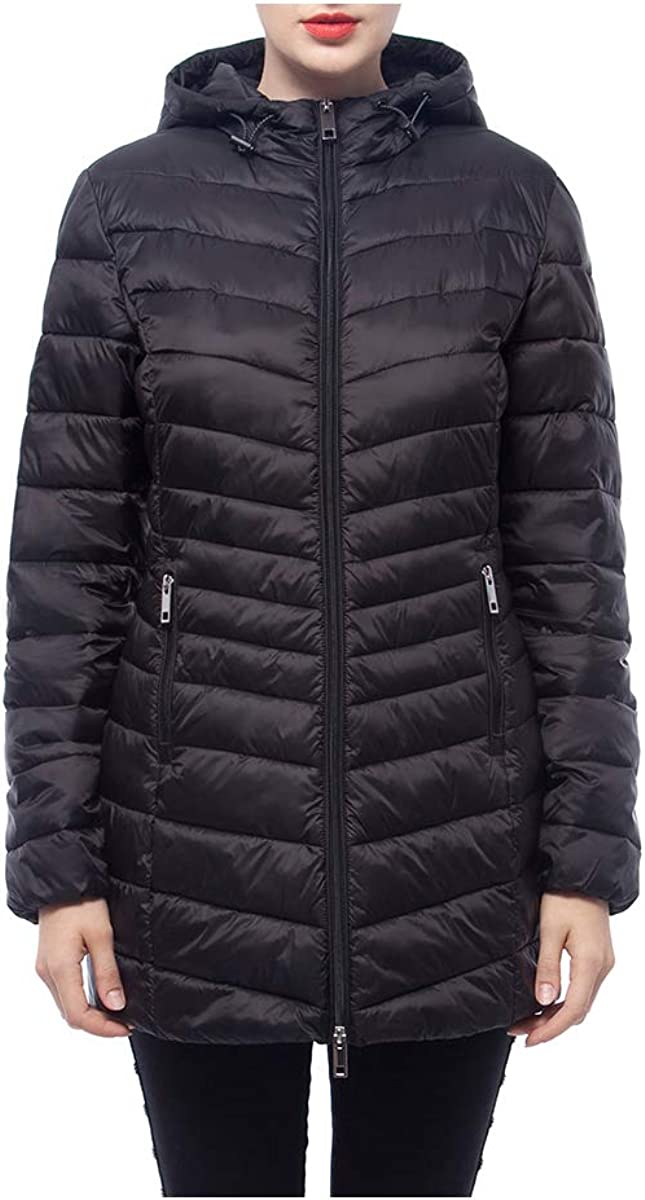 Rokka&Rolla Women's Lightweight Packable Puffer Jacket Water-Resistant Hooded Winter Long Coat
