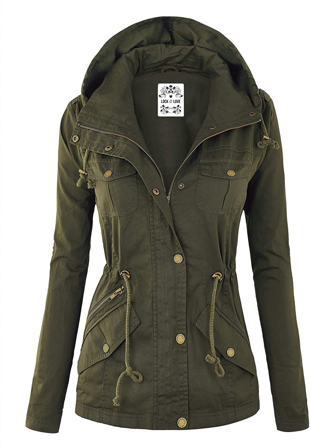 Lock and Love LL Women's Casual Military Safari Anorak Jacket with Hoodie