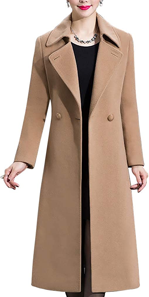 Aprsfn Women's Elegant Solid Color Mid-Length Thicken Warm Wool Blend Coat
