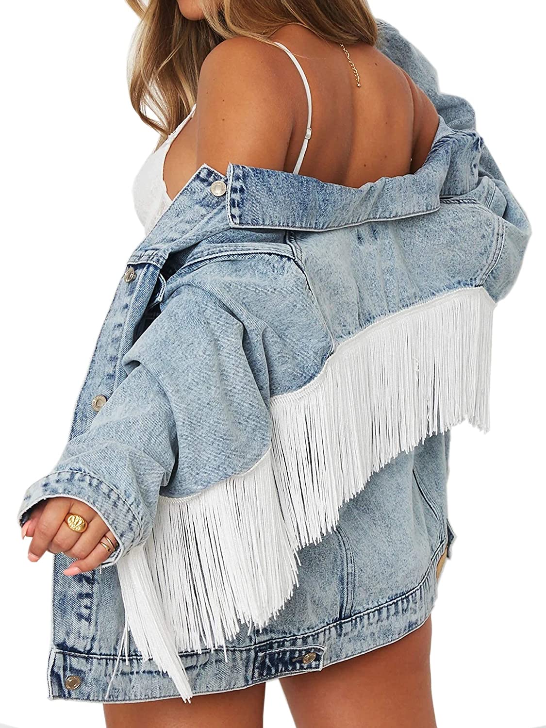 Eliacher Women's Boyfriend Denim Jacket Long Sleeve Loose Jean Jacket Coats