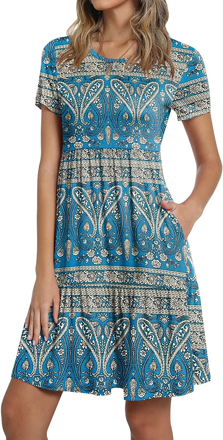 Women's Short/Long Sleeve T-Shirt Dresses Casual Ruffle Swing Dress with Pockets