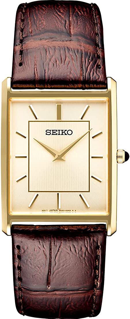 Seiko Men's Stainless Steel Japanese Quartz Dress Watch with Leather Strap, Brown, 10 (Model: SWR064)