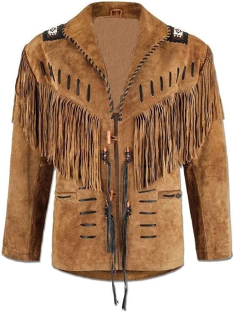 100% Real Suede Western Style Leather Jacket for Sale Native American Coat Fringe
