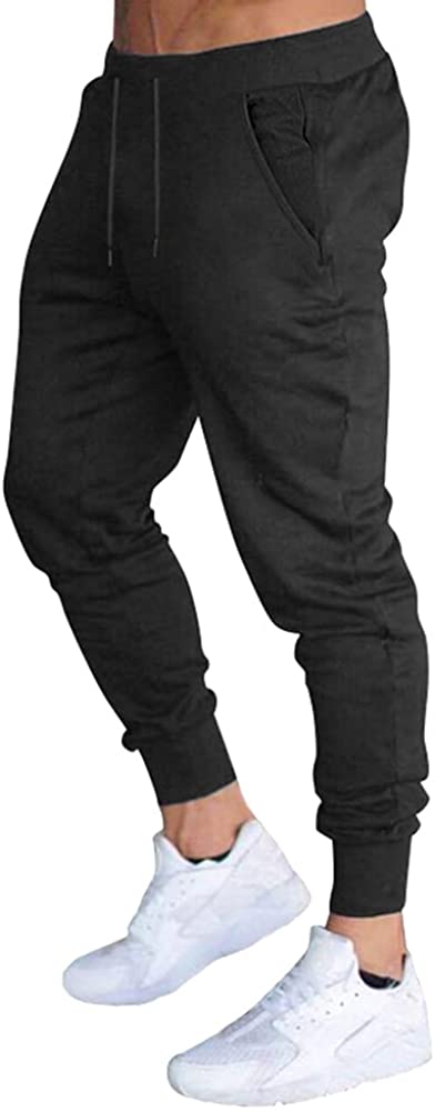 BUXKR Men's Slim Joggers Workout Pants for Gym Running and Bodybuilding Athletic Bottom Sweatpants with Deep Pockets