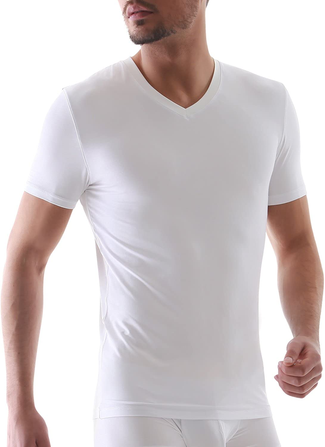 DAVID ARCHY Men's Undershirts Soft Micro Modal V-Neck Breathable T-Shirts 3 Pack
