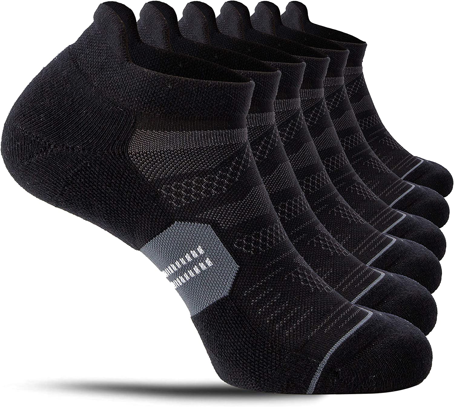 6 Pack Men's Running Ankle Socks with Cushion, Low Cut Athletic Tab Sport Socks