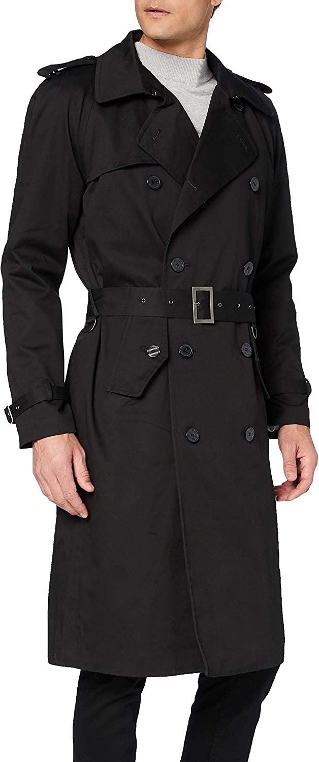 Mens Traditional Double Breasted Long Trench Coat Cotton Military Rain Mac