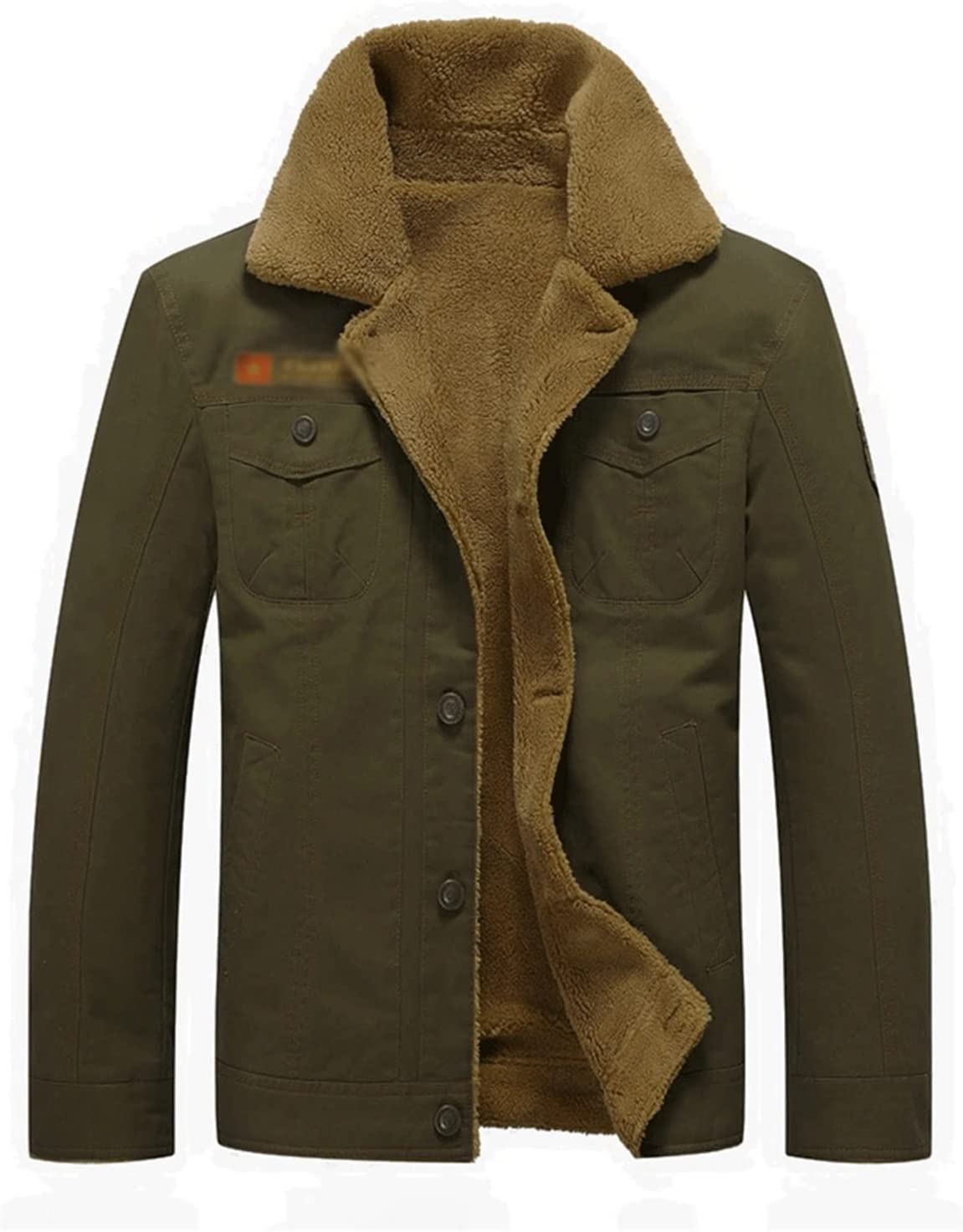 GPPZM Men's Autumn&Winter Jacket Solid Color Turndown Collar Long Sleeved Single-Breasted Outwear Warm Parkas Jacket (Color : Army Green, Size : M Code)