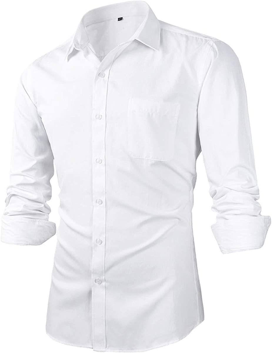 Beninos Mens Slim Fit Solid Point Collar Button Down Dress Shirt