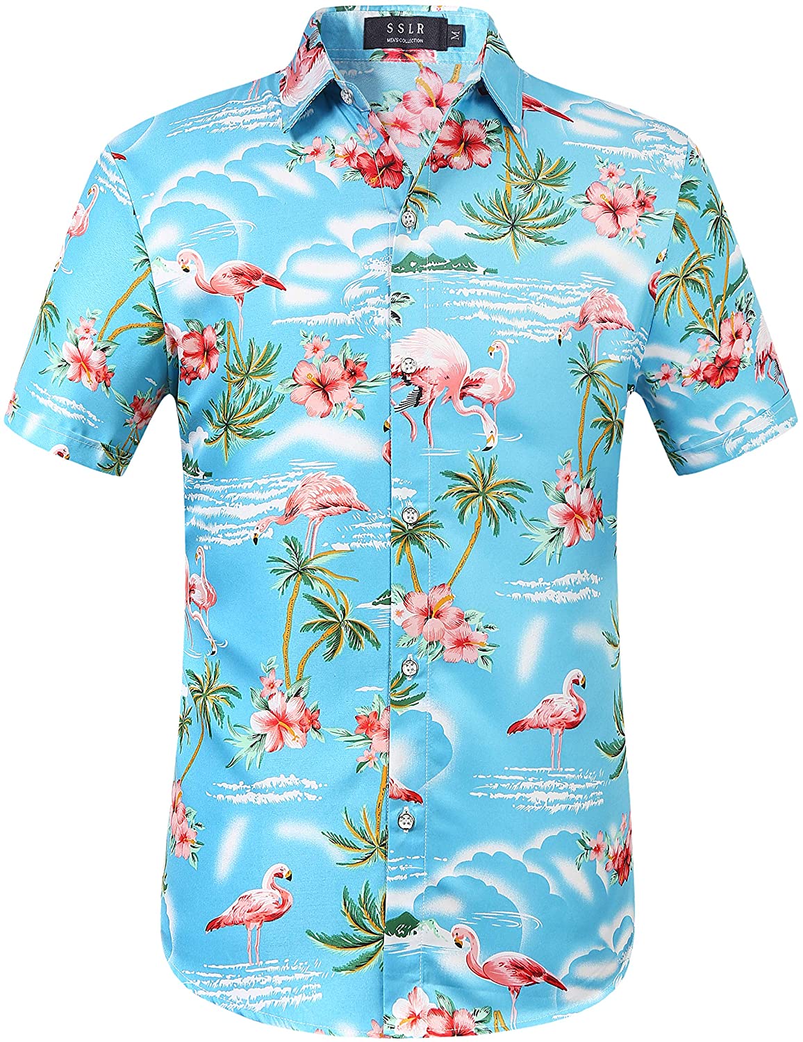 SSLR Mens Hawaiian Shirt Flamingos Casual Short Sleeve Button Down Shirts Aloha Shirt