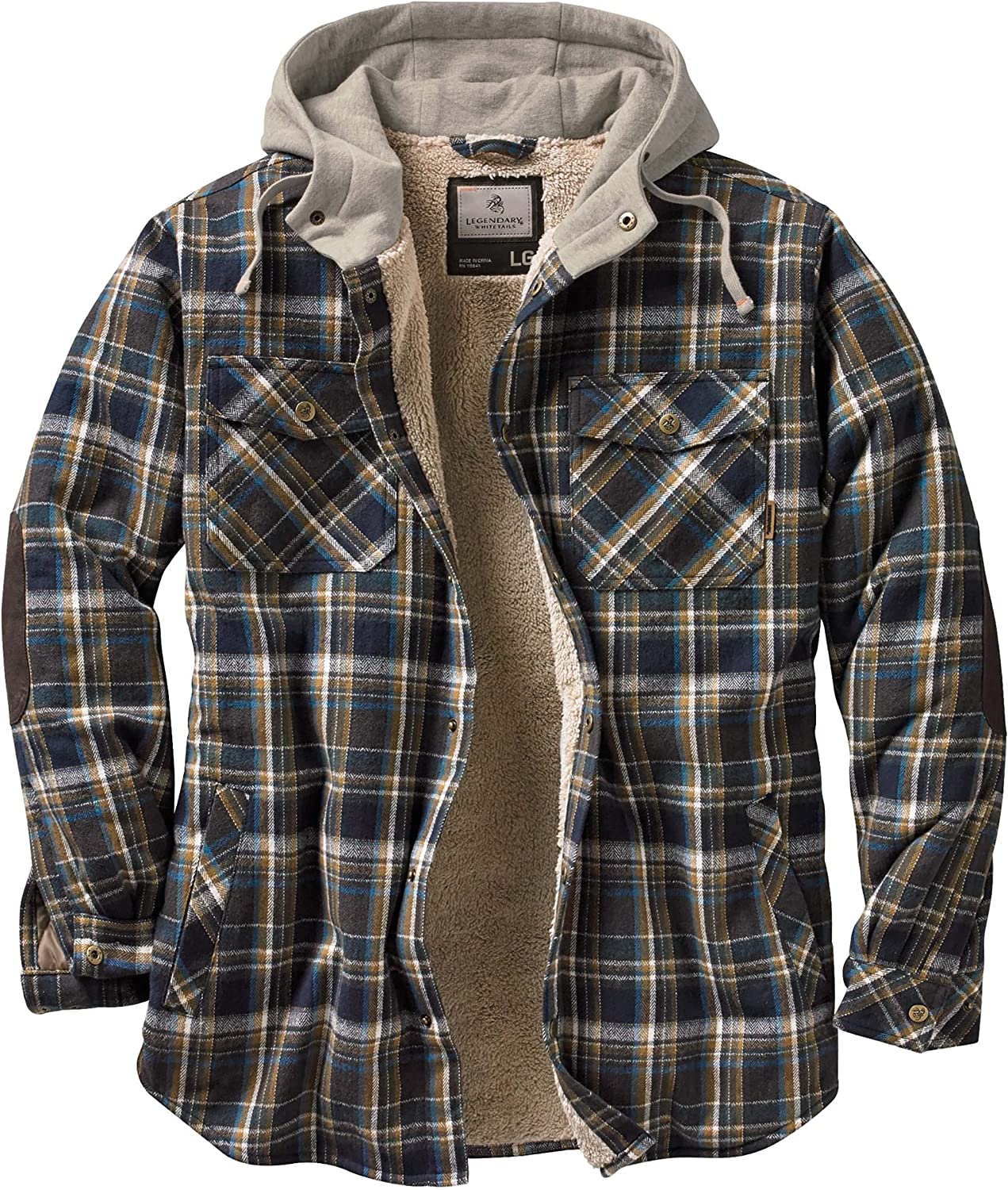 Legendary Whitetails Men's Camp Night Berber Lined Hooded Flannel Shirt Jacket