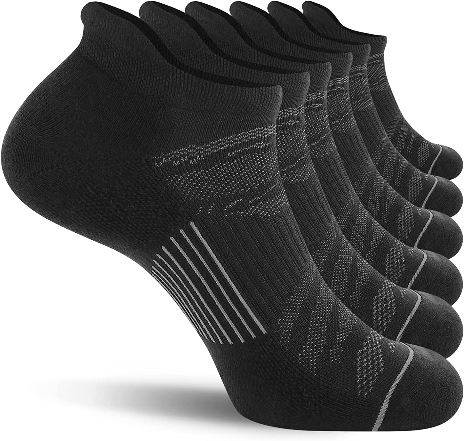 Fitrell 6 Pack Men's Ankle Running Socks Low Cut Cushioned Athletic Sports Socks 7-9/ 9-12/ 12-15