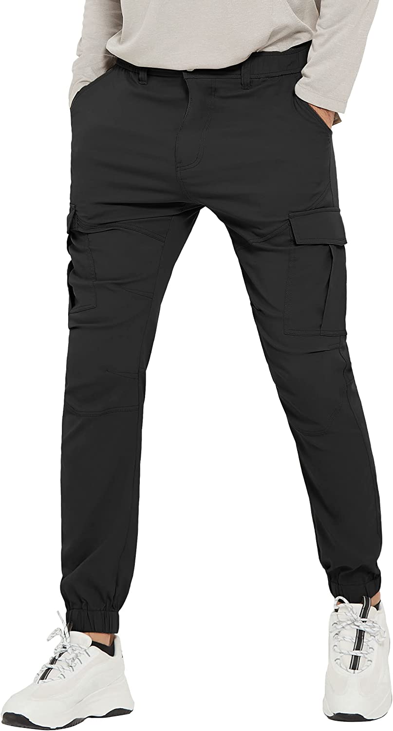 PULI Men's Hiking Cargo Pants Slim Fit Stretch Jogger Cycling Waterproof Outdoor Trousers with Pockets