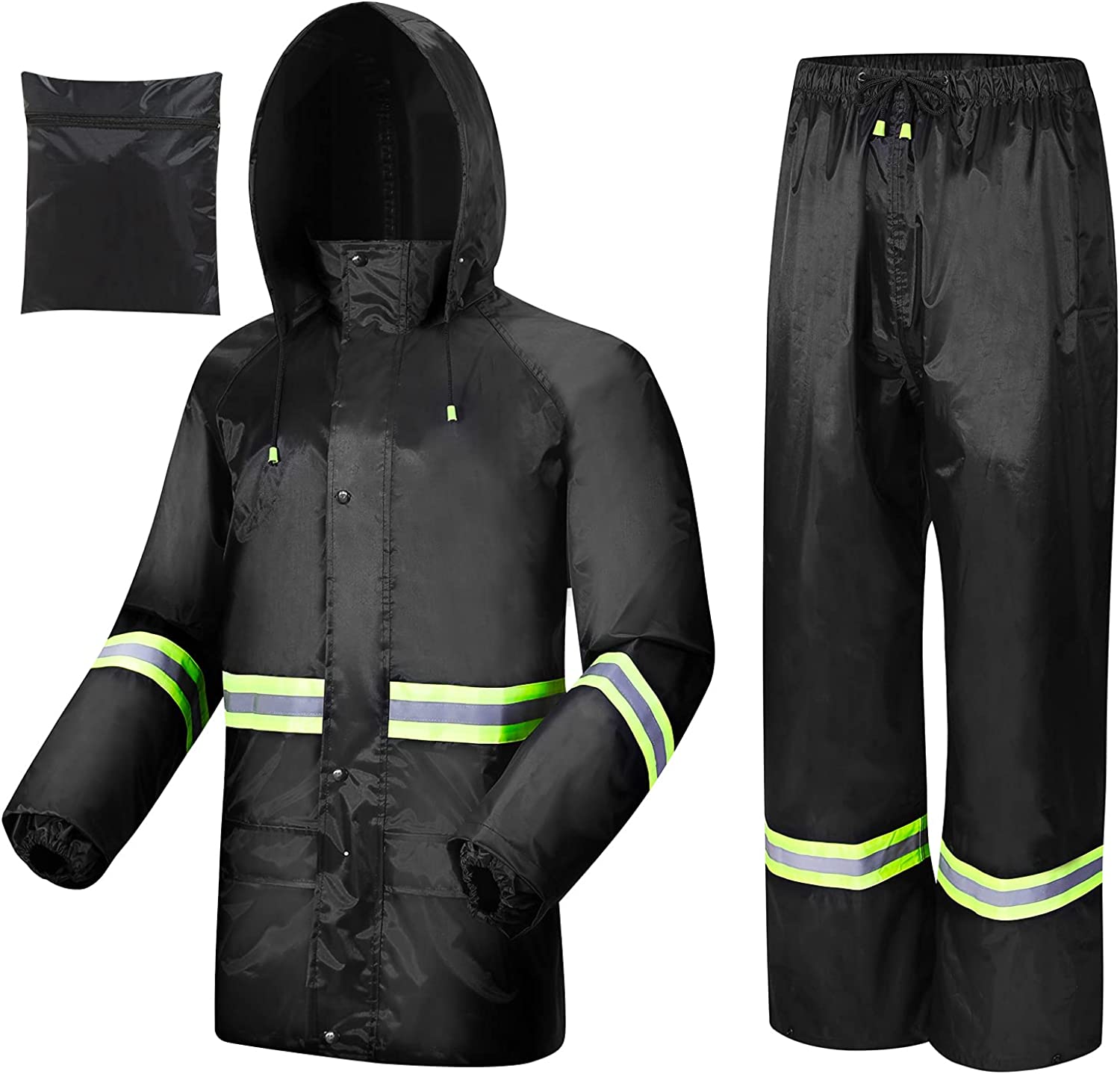 Rain Suits for Men Women Waterproof, Breathable Rain Coats with Eye-Catching Reflective Strip, Durable Rain Gear Jacket Pants